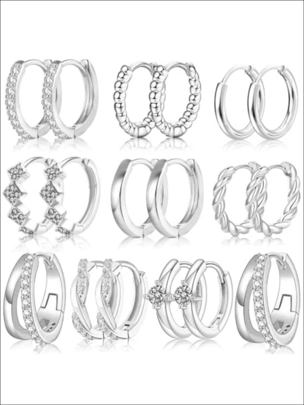 14K Gold Plated Chunky Huggie Hoop Earrings Set 9 Pairs Stainless Steel